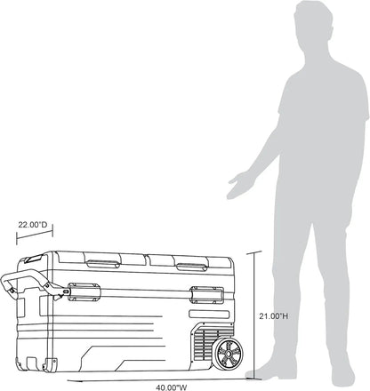 48 Qt. Portable 12V Electric Cooler with LG Compressor, Fridge and Freezer, Rugged Wheels, and Solar Power Input, Perfect Plug-in Cooler for Camping