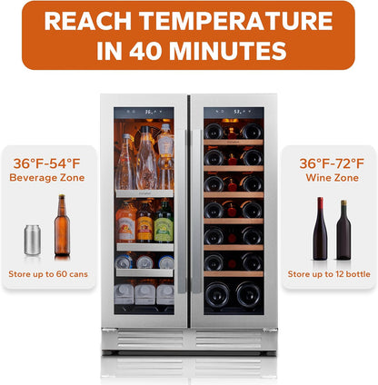 24 in Wine Cooler Refrigerator, 46 Bottle Wine Fridge Dual Zone with Modern Touch Intelligent Digital 40 Degree -65 Degree F Low Noise
