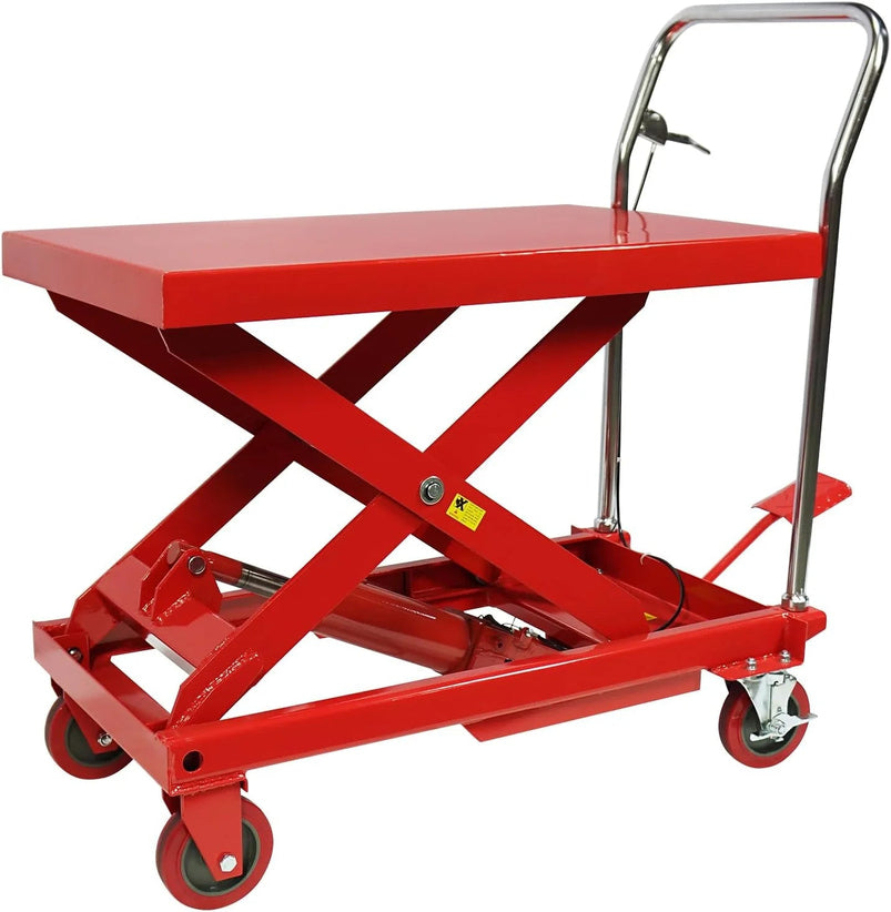500LBS Hydraulic Lift Table Cart, 30" Lifting Height., Double Scissor Lift Table with 4 Wheels and Non-Slip Pad