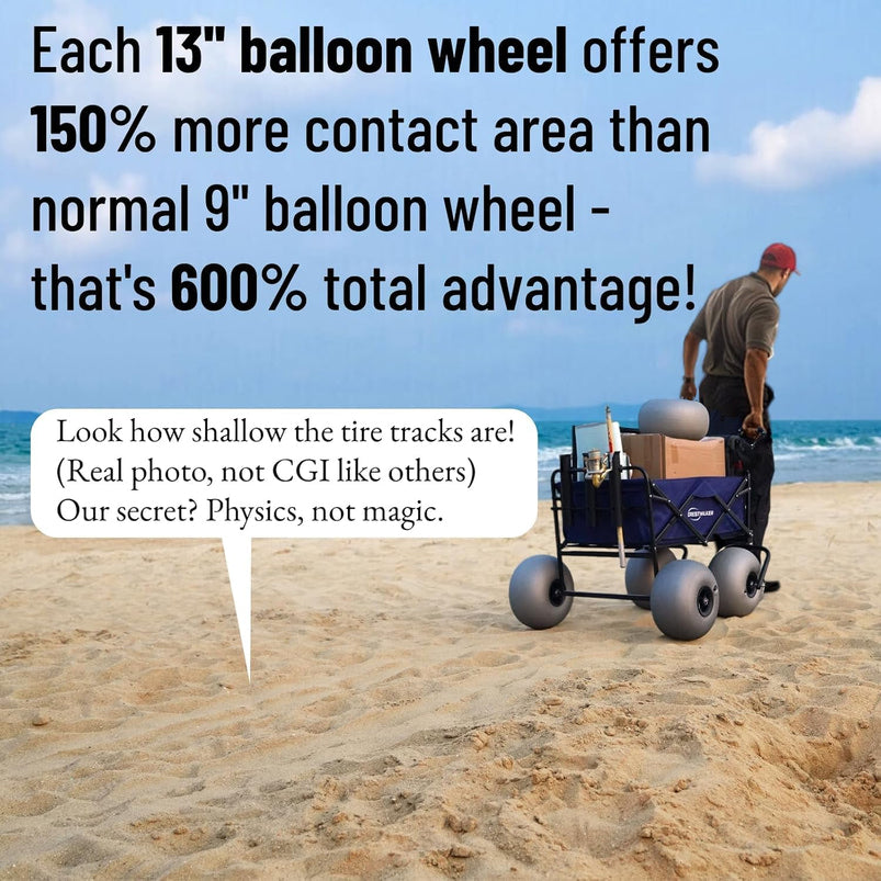 Beach Cart with 13" Balloon Wheels, Chair Racks and Pump Included