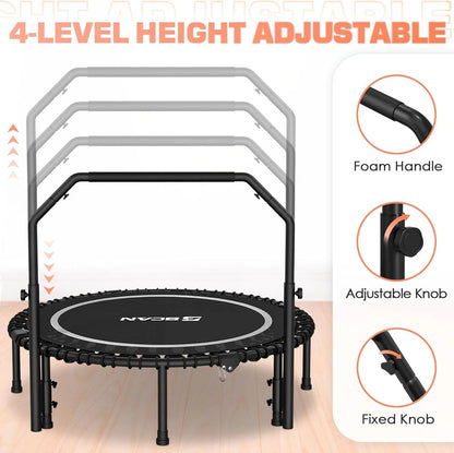 Bcan 450/550 Lbs Foldable Mini Trampoline, 40"/48" Fitness Trampoline with Bungees, U Shape Adjustable Foam Handle