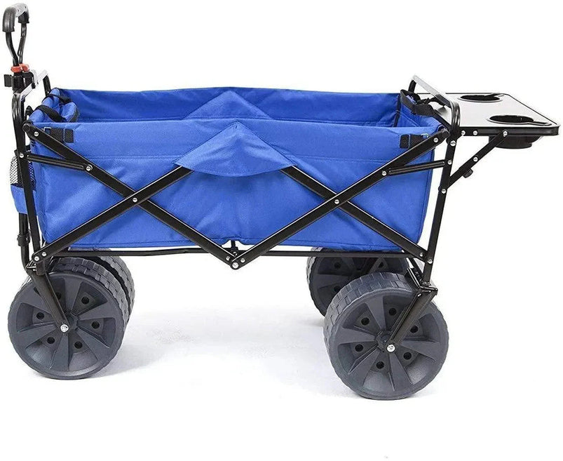 All Terrain Beach Wagon with Side Table, Heavy Duty Collapsible Folding Cart with Large Wheels for Beach Day, Picnic, Camping, Outdoor Activities