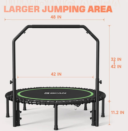 Bcan 450/550 Lbs Foldable Mini Trampoline, 40"/48" Fitness Trampoline with Bungees, U Shape Adjustable Foam Handle