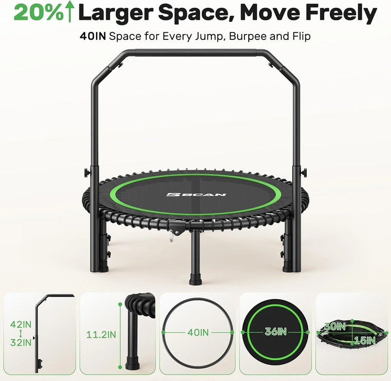Bcan 450/550 Lbs Foldable Mini Trampoline, 40"/48" Fitness Trampoline with Bungees, U Shape Adjustable Foam Handle