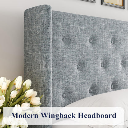 Allewie Queen Size Lift up Storage Bed, Modern Wingback Headboard, Hydraulic Support, Light Beige