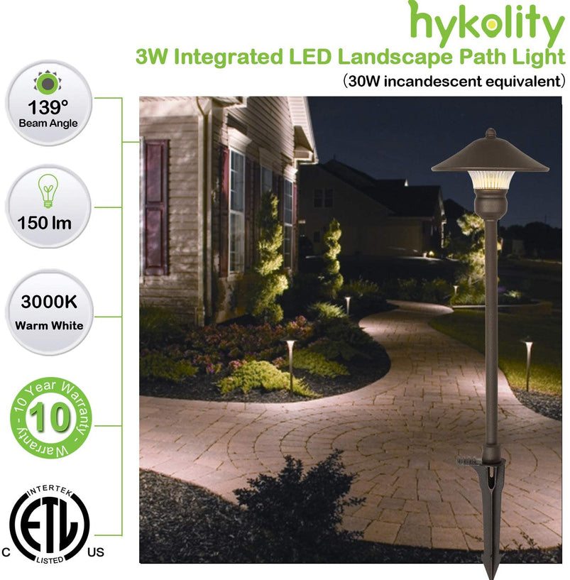 6 Pack Low Voltage LED Landscape Pathway Light, 3W 150LM 12V Wired for Outdoor Yard Lawn, Die-Cast Aluminum Construction