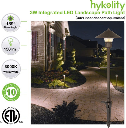 6 Pack Low Voltage LED Landscape Pathway Light, 3W 150LM 12V Wired for Outdoor Yard Lawn, Die-Cast Aluminum Construction