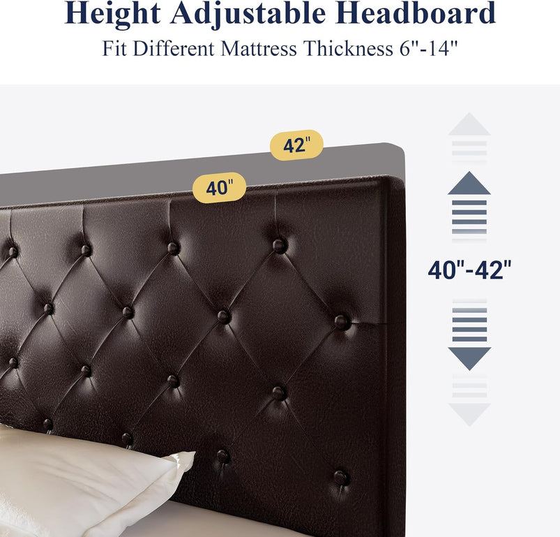 Allewie Upholstered Queen Size Platform Bed Frame with 4 Storage Drawers and Headboard, Square Stitched Button Tufted