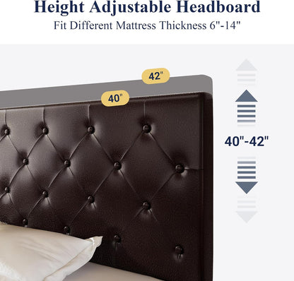 Allewie Upholstered Queen Size Platform Bed Frame with 4 Storage Drawers and Headboard, Square Stitched Button Tufted