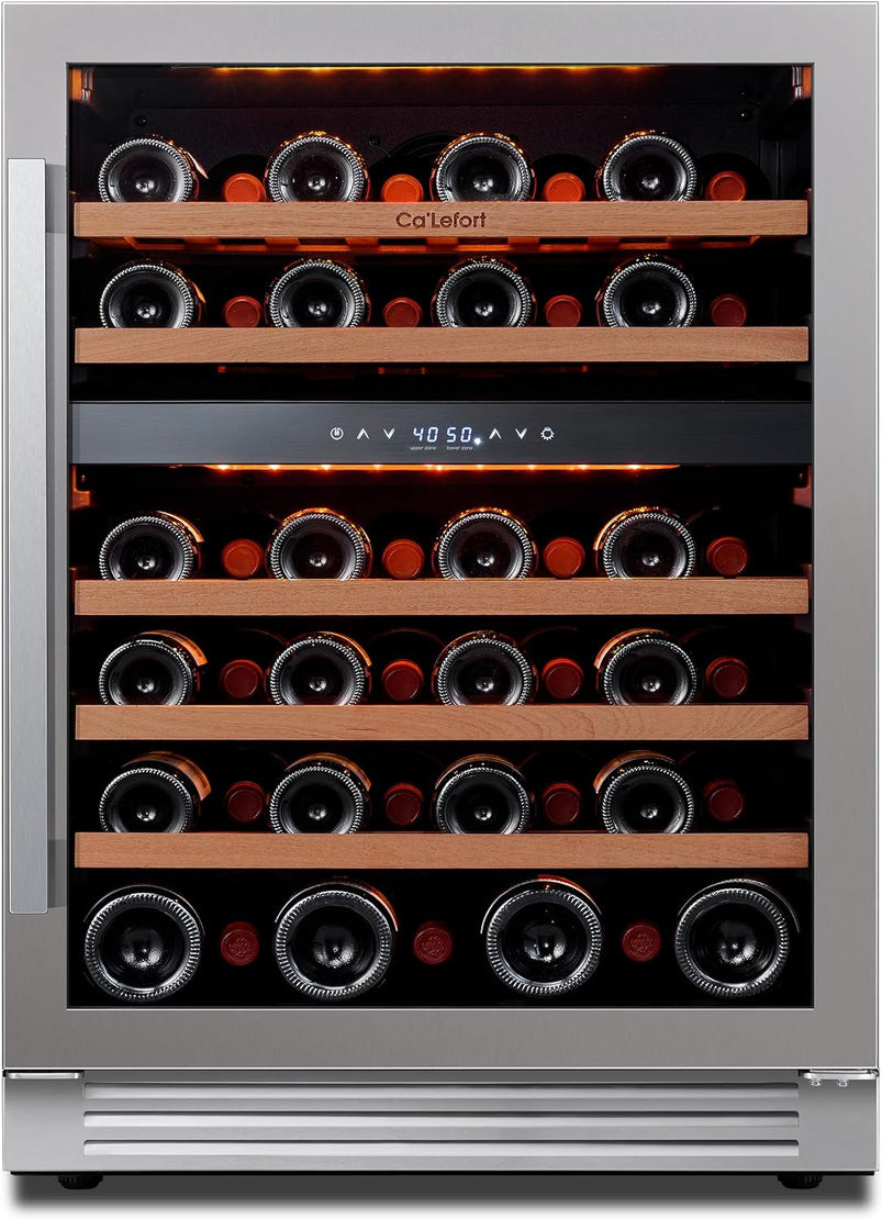 24 in Wine Cooler Refrigerator, 46 Bottle Wine Fridge Dual Zone with Modern Touch Intelligent Digital 40 Degree -65 Degree F Low Noise