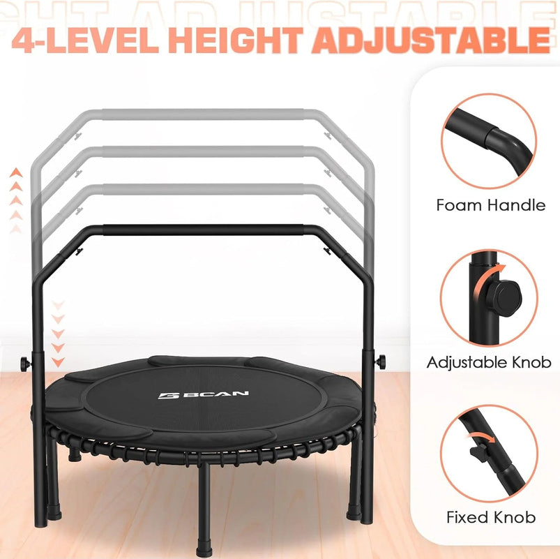 Bcan 450/550 Lbs Foldable Mini Trampoline, 40"/48" Fitness Trampoline with Bungees, U Shape Adjustable Foam Handle