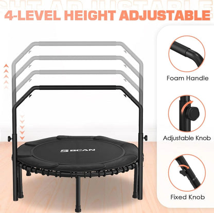 Bcan 450/550 Lbs Foldable Mini Trampoline, 40"/48" Fitness Trampoline with Bungees, U Shape Adjustable Foam Handle