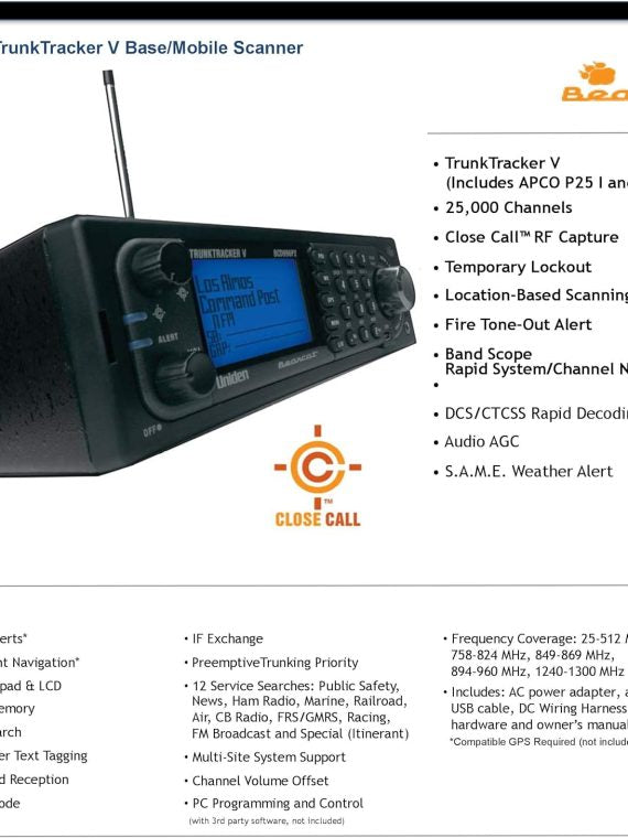 BCD996P2 Digital Mobile Trunktracker V Scanner, 25, 000 Dynamically Allocated Channels, Close Call Rf Capture Technology, 4-Line Alpha Display