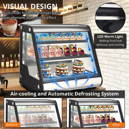 Commercial Refrigerator Display Case 130L 4.6 Cu. Ft., Auto Defrost, Tempered Glass Plus LED Lighting, Countertop Commercial Use, 2025