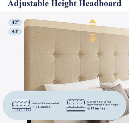 Allewie Upholstered Queen Size Platform Bed Frame with 4 Storage Drawers and Headboard, Square Stitched Button Tufted