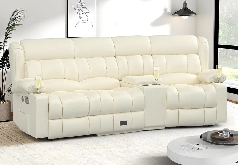 3 Seat Reclining Sofa with Storage Drawer USB Ports and Cup Holders Manual Couch
