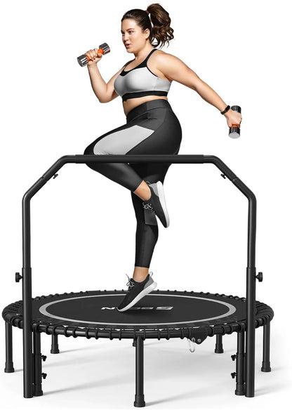 Bcan 450/550 Lbs Foldable Mini Trampoline, 40"/48" Fitness Trampoline with Bungees, U Shape Adjustable Foam Handle