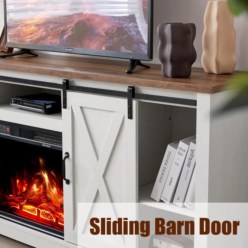 Amerlife Fireplace TV Stand with Sliding Barn Door for Tvs up to 73"