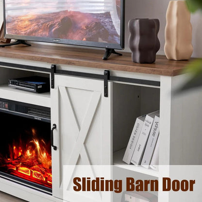 Amerlife Fireplace TV Stand with Sliding Barn Door for Tvs up to 73"