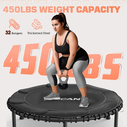 Bcan 450/550 Lbs Foldable Mini Trampoline, 40"/48" Fitness Trampoline with Bungees, U Shape Adjustable Foam Handle