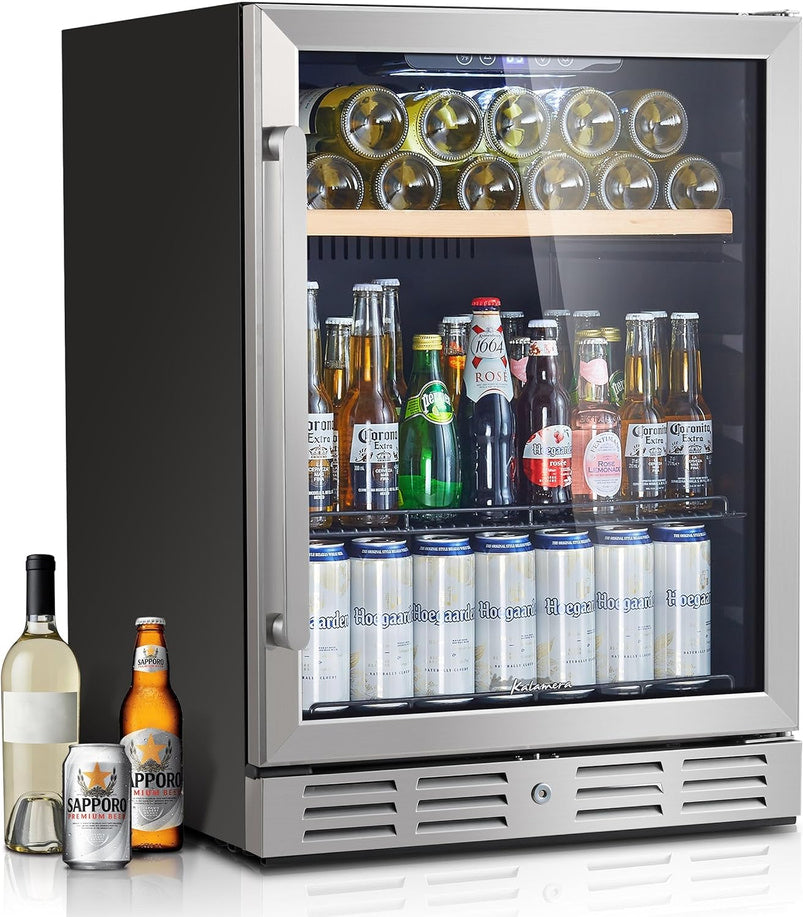 24 Inch Wine Cooler, 46 Bottle, Dual Zone Built-in or Freestanding Fridge with Stainless Steel Reversible Glass Door, for Home, Kitchen, or Office