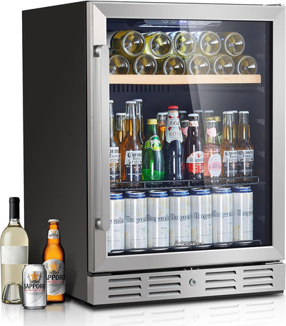 24 Inch Wine Cooler, 46 Bottle, Dual Zone Built-in or Freestanding Fridge with Stainless Steel Reversible Glass Door, for Home, Kitchen, or Office
