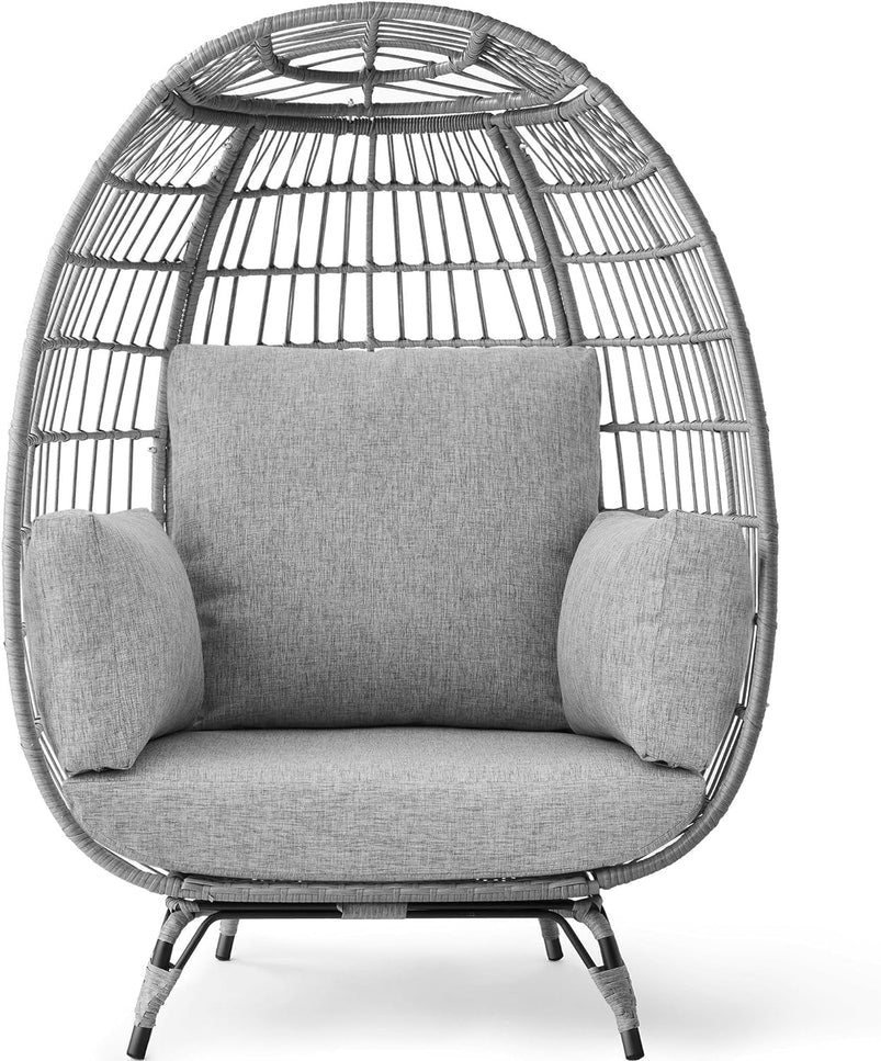 Best Choice Products Wicker Egg Chair, Oversized Indoor Outdoor Lounger for Patio, Backyard, Living Room W/ 4 Cushions, Steel Frame, 440lb Capacity