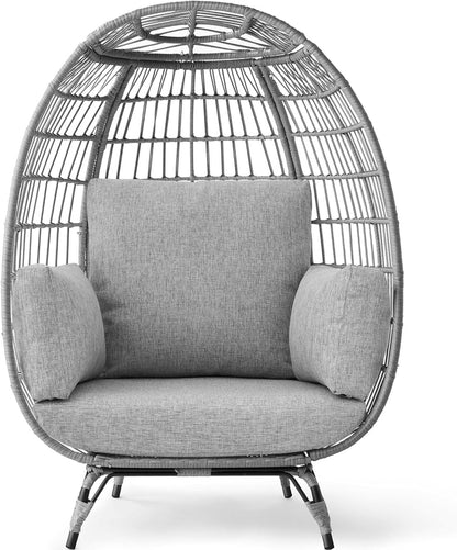 Best Choice Products Wicker Egg Chair, Oversized Indoor Outdoor Lounger for Patio, Backyard, Living Room W/ 4 Cushions, Steel Frame, 440lb Capacity