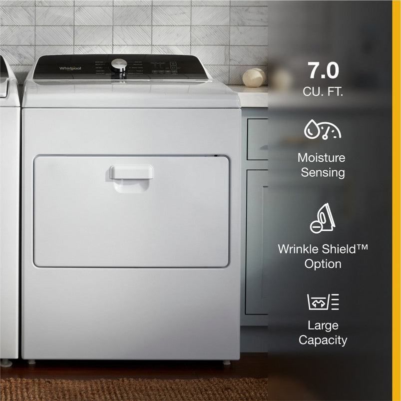 Whirlpool, 7.0 Cu. Ft. Gas Dryer with Moisture Sensing, White, 2025