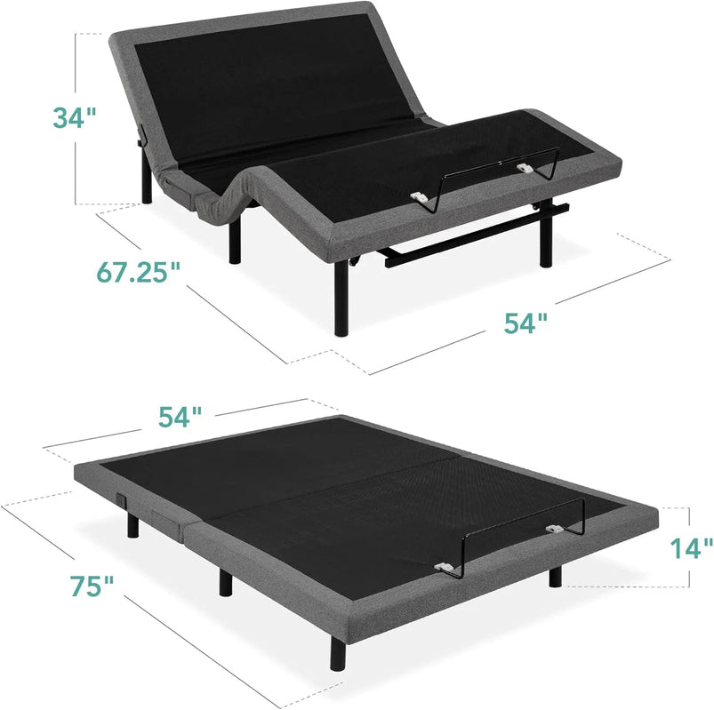 Best Choice Products Ergonomic Twin XL Size Adjustable Bed Frame, Electric Base W/Wireless Remote Control, Nightlight, Massager, 2 USB Ports
