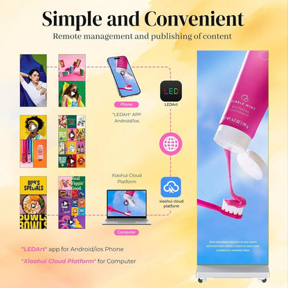 80" P1.86 Flexible Spliceable LED Poster Display, USB Plug-and-Play, Mobile and Pc Remote Control, Digital Signage Advertising Screen Silver, 1-Pack