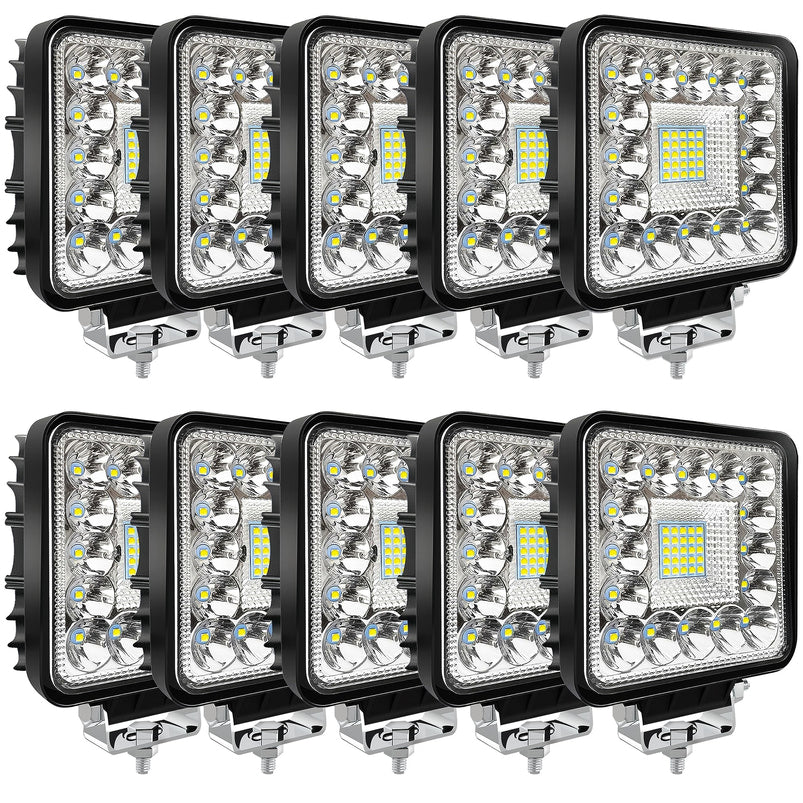 4-Inch LED 120W 10000lm 12V 24V Truck ATV UTV RV Rzr Boat Pickup Golf Cart Snow Blower Square LED Off-Road Driving Workplace Cube Light Pod, 10Pack