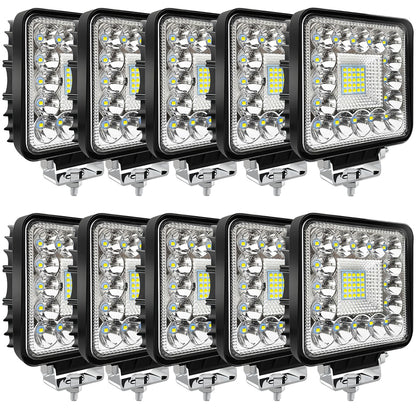 4-Inch LED 120W 10000lm 12V 24V Truck ATV UTV RV Rzr Boat Pickup Golf Cart Snow Blower Square LED Off-Road Driving Workplace Cube Light Pod, 10Pack