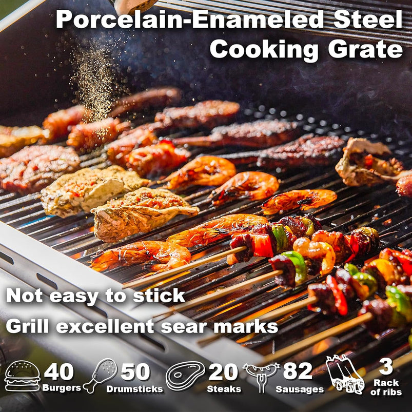 Upgraded 4 Burner BBQ Propane Gas Grill with Cast Iron Grates and Side Stove, 44, 000 BTU Stainless Steel Burner Barbecue Grill for Patio, Camping
