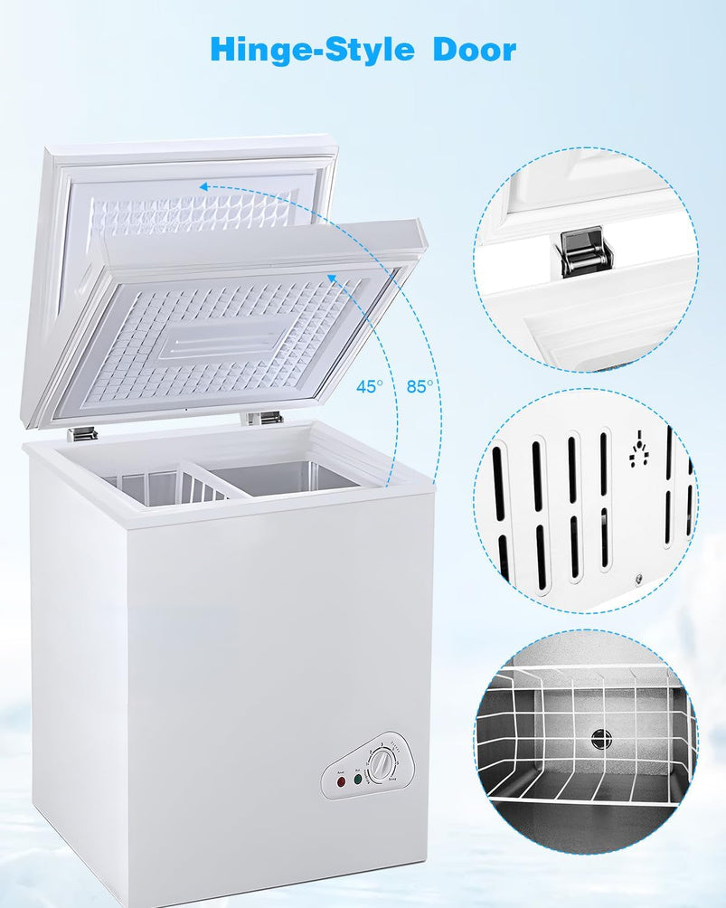 3.5 Cu. Ft. Chest Freezer with a Removable Basket 7 Gears Adjustable Temperature Control -18 Degree F to -46 Degree F, Deep Compact Freezer for Garage