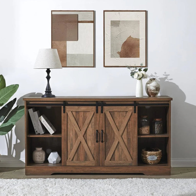 Amerlife Fireplace TV Stand with Sliding Barn Door for Tvs up to 73"