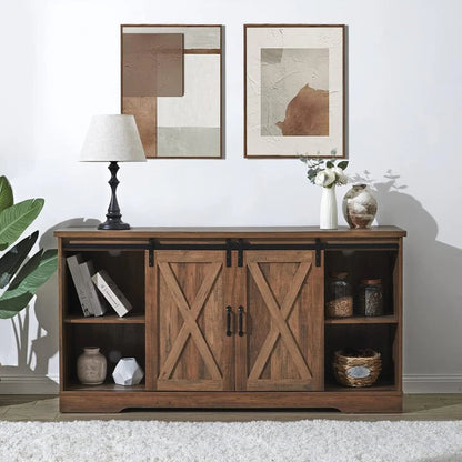 Amerlife Fireplace TV Stand with Sliding Barn Door for Tvs up to 73"