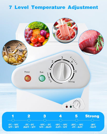 3.5 Cu. Ft. Chest Freezer with a Removable Basket 7 Gears Adjustable Temperature Control -18 Degree F to -46 Degree F, Deep Compact Freezer for Garage
