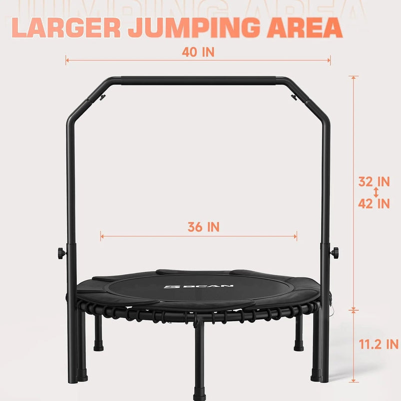 Bcan 450/550 Lbs Foldable Mini Trampoline, 40"/48" Fitness Trampoline with Bungees, U Shape Adjustable Foam Handle
