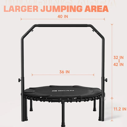 Bcan 450/550 Lbs Foldable Mini Trampoline, 40"/48" Fitness Trampoline with Bungees, U Shape Adjustable Foam Handle