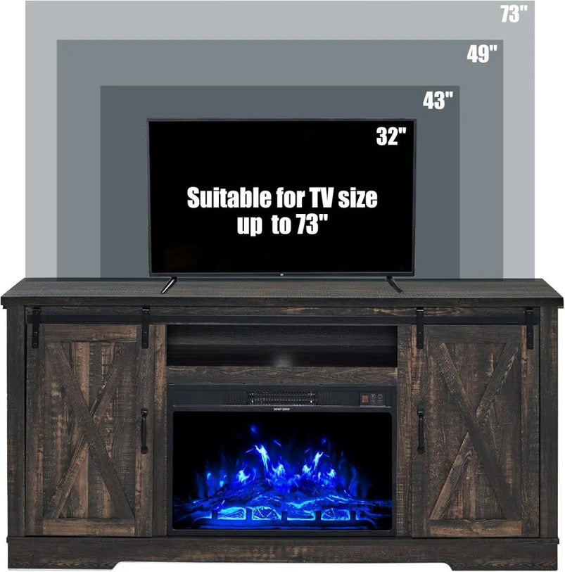Amerlife Fireplace TV Stand with Sliding Barn Door for Tvs up to 73"