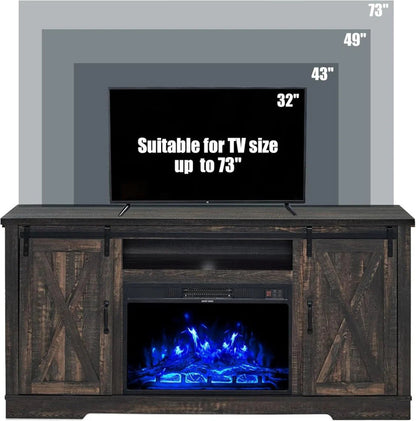 Amerlife Fireplace TV Stand with Sliding Barn Door for Tvs up to 73"