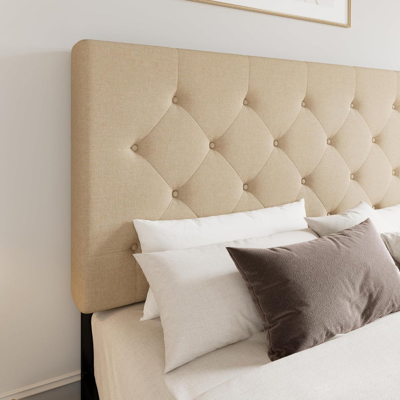 Allewie Upholstered Queen Size Platform Bed Frame with 4 Storage Drawers and Headboard, Square Stitched Button Tufted