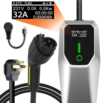 32 Amp Level 1 and 2 Portable EV Charger, 26FT Cable NEMA 14-50 Plug for Electric Car Home Charging Station 7.68KW