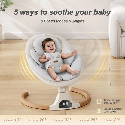 Baby Swings for Infants, Monamii Baby Swing, Bluetooth Infant Swing with Music Speaker, 5 Speeds and Remote Control, Indoor and Outdoor Use