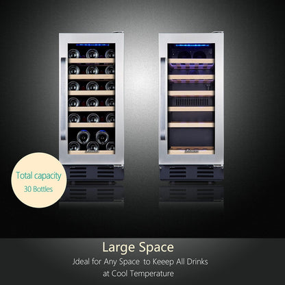 24 Inch Wine Cooler, 46 Bottle, Dual Zone Built-in or Freestanding Fridge with Stainless Steel Reversible Glass Door, for Home, Kitchen, or Office