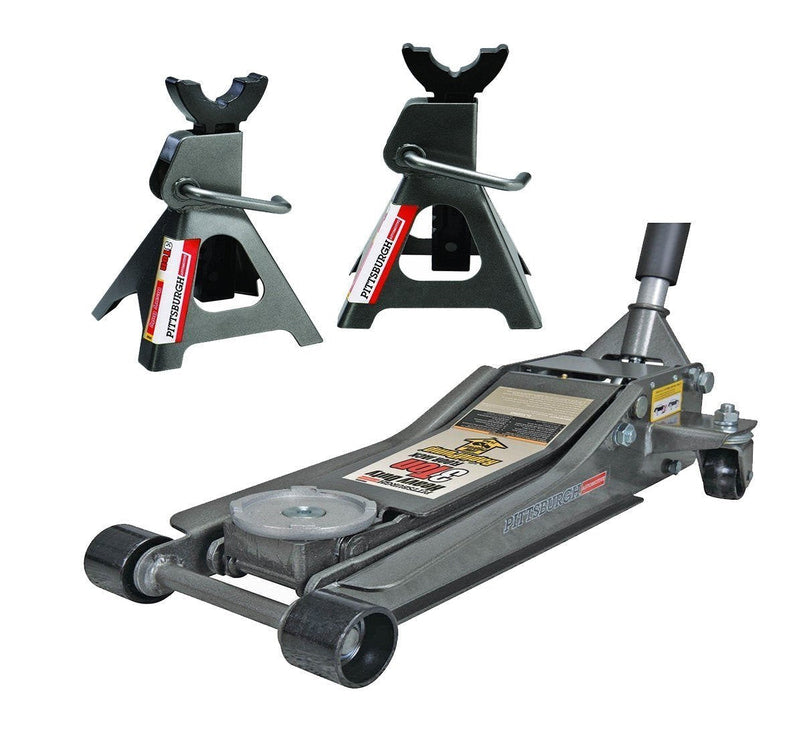 Pittsburg 3 Ton Low Profile Floor Jack and Jack Stands Set Combo with Rapid Pump Quick Lift, 2025