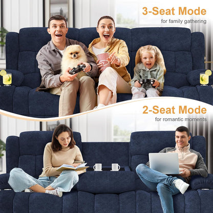 3 Seat Reclining Sofa with Storage Drawer USB Ports and Cup Holders Manual Couch