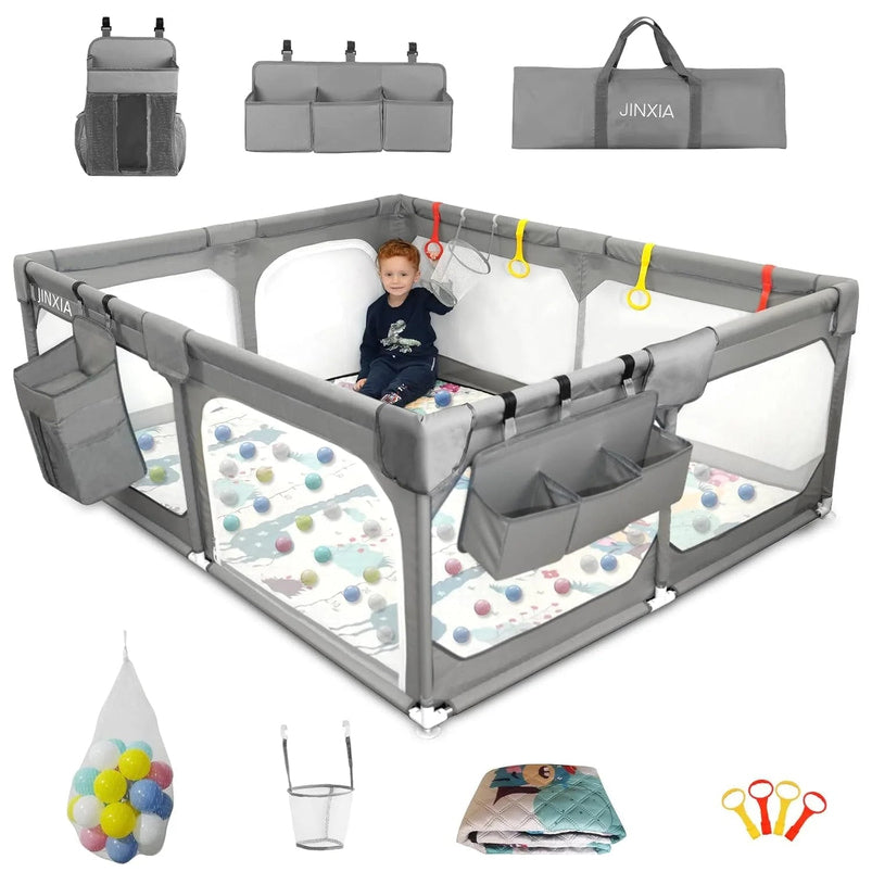 Baby Playpen with Mat 75" 59", Extra Large Playpen for Babies and Toddlers with Storage Bag, BPA-Free, Non-Toxic, Safe No Gaps Playards for Babies