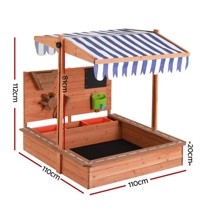 Adjustable Canopy Wooden Kids Sandpit W/ Cover, Extras, Keezi